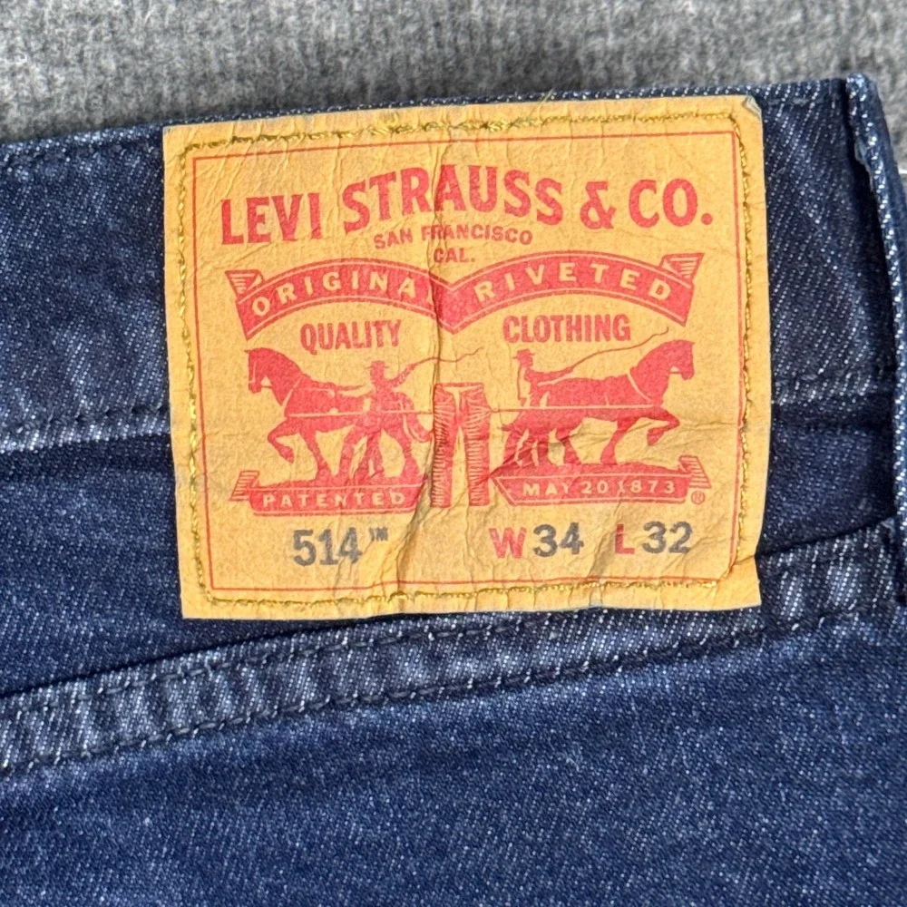 Levis 514 Jeans Mens 34x32 Blue Denim Straight Leg Stretch Denim Zip‎ Fly